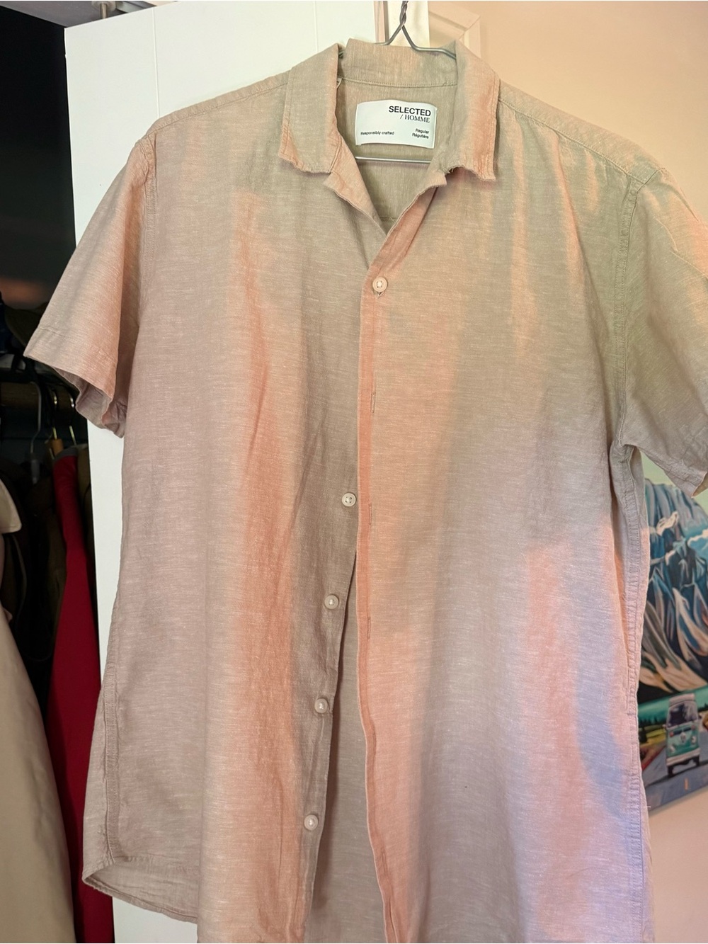 Selected Homme Men's Linen Short-Sleeve Button-Down Shirt